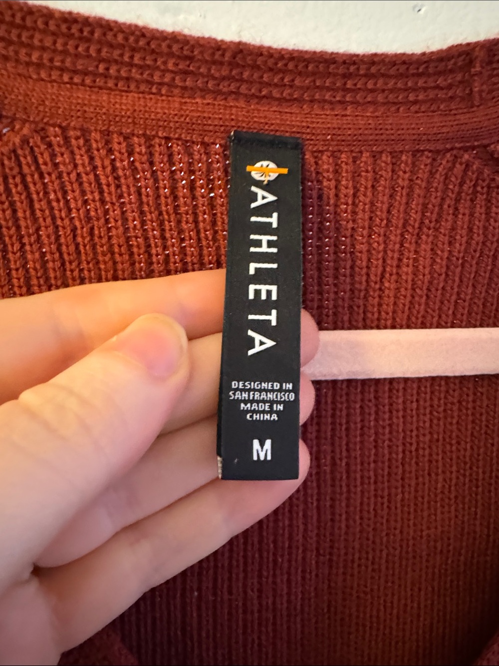 Athleta Rust Red V-Neck Ribbed Sweater - Picture 2 of 4